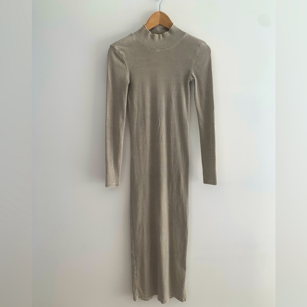 Micro rib long-sleeve body con dress S